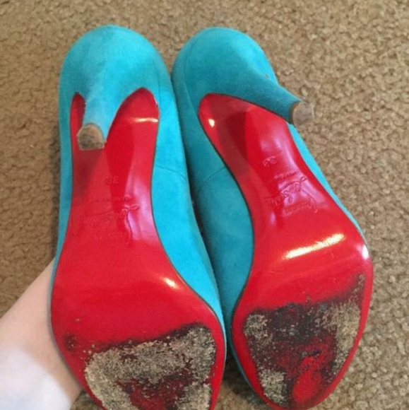 Turquoise Christian Louboutin Suede Heels - Picture 8 of 12